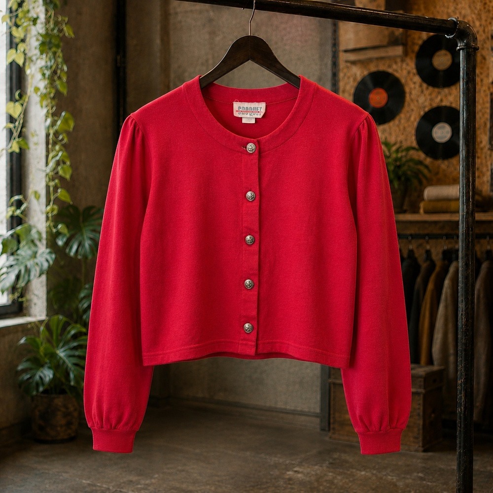 Croquet Club Vintage Red Cotton Cardigan Crest Button Boxy Fit Medium RN64578